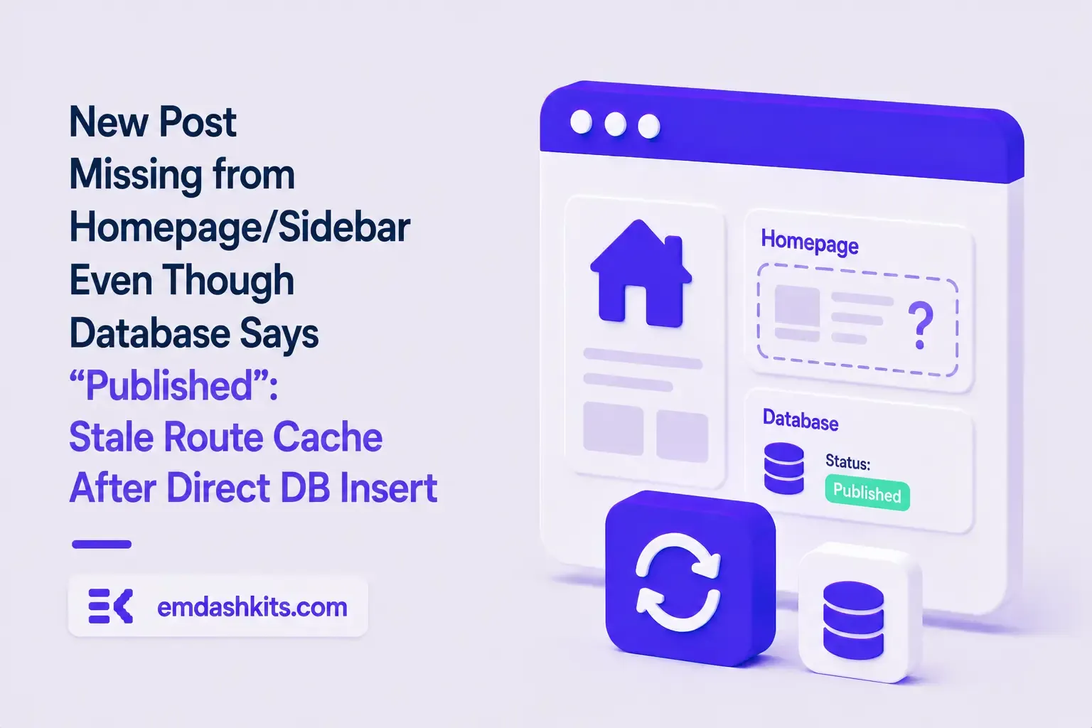 Newly Published Post Missing From Homepage/Sidebar Even Though the Database Says "Published": Stale Route Cache After a Direct DB Insert Newly Published Post Missing From Homepage/Sidebar Even Though the Database Says "Published": Stale Route Cache After a Direct DB Insert