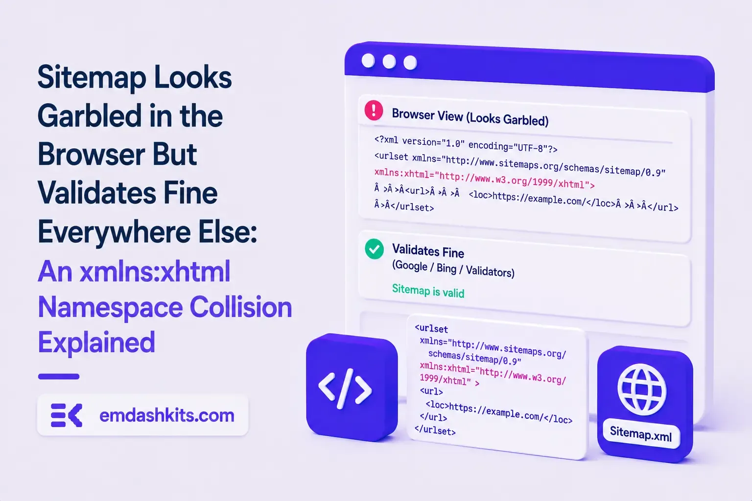 Sitemap Looks Garbled in the Browser But Validates Fine Everywhere Else: An xmlns:xhtml Namespace Collision Explained Sitemap Looks Garbled in the Browser But Validates Fine Everywhere Else: An xmlns:xhtml Namespace Collision Explained